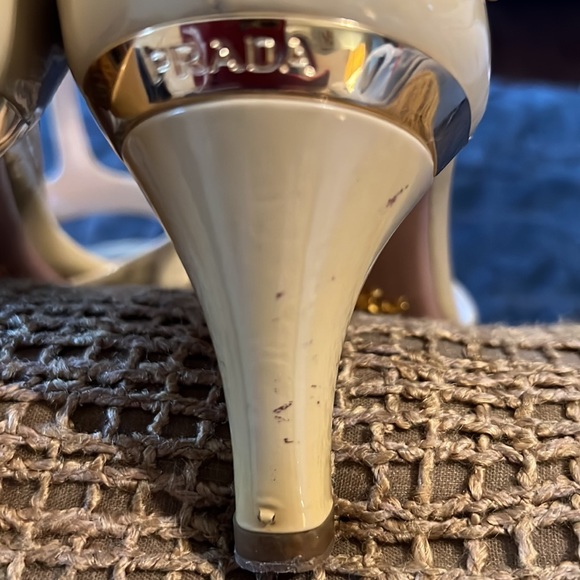 Prada Patent Leather Tan T Strap Heels - Picture 4 of 11